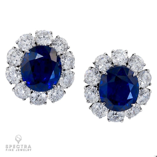 Spectra Fine Jewelry Classic Sapphire Diamond Halo Button Earrings