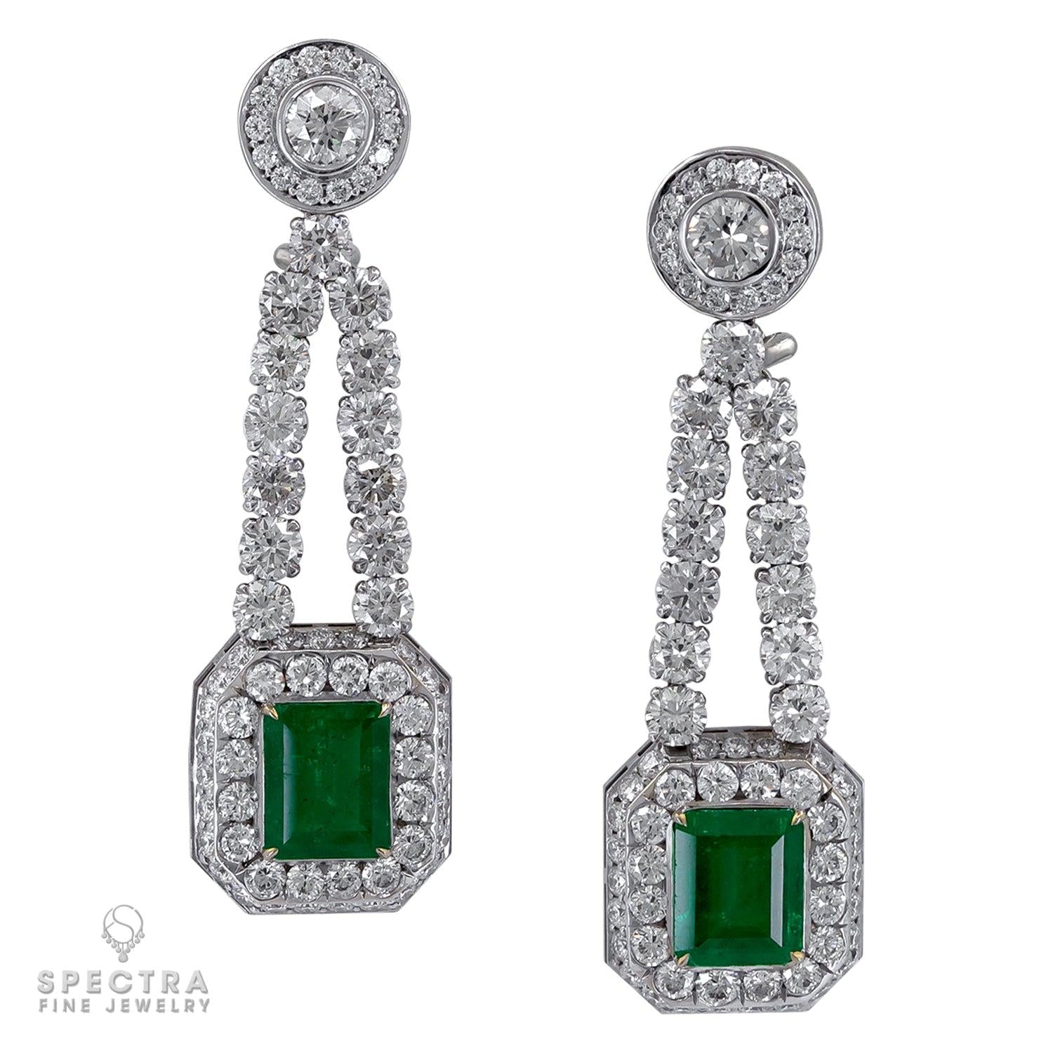 Spectra Fine Jewelry Colombian Emerald Diamond Halo Drop Earrings