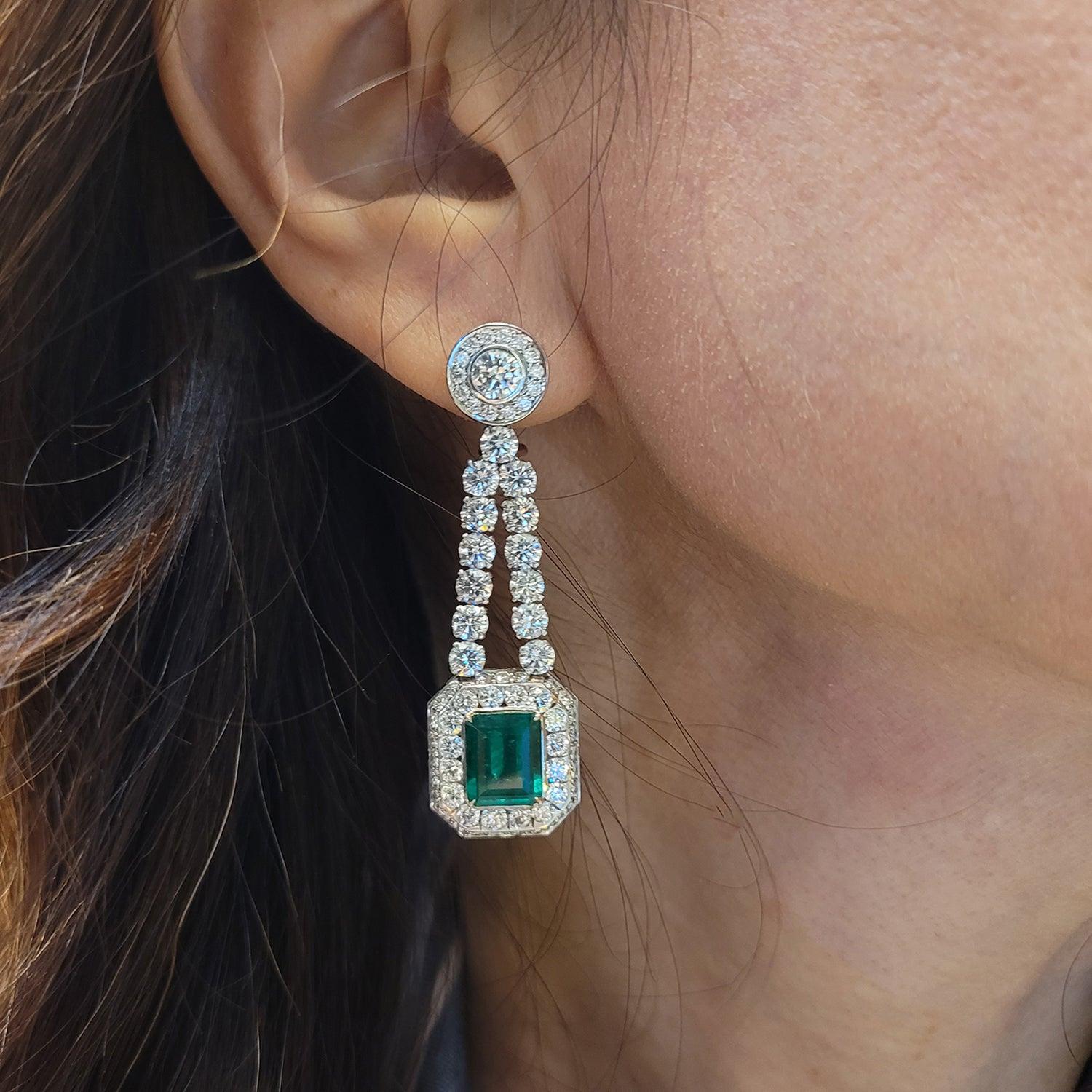 Spectra Fine Jewelry Colombian Emerald Diamond Halo Drop Earrings