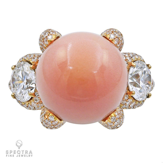 Spectra Fine Jewelry Conch Pearl Diamond Cocktail Ring in 18k Yellow Gold