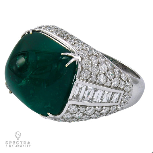 Spectra Fine Jewelry Contemporary Cabochon Emerald Diamond Cocktail Bombé Ring
