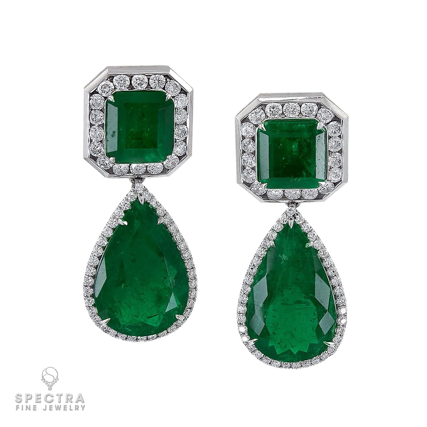 Spectra Fine Jewelry Emerald Diamond Halo Drop Earrings