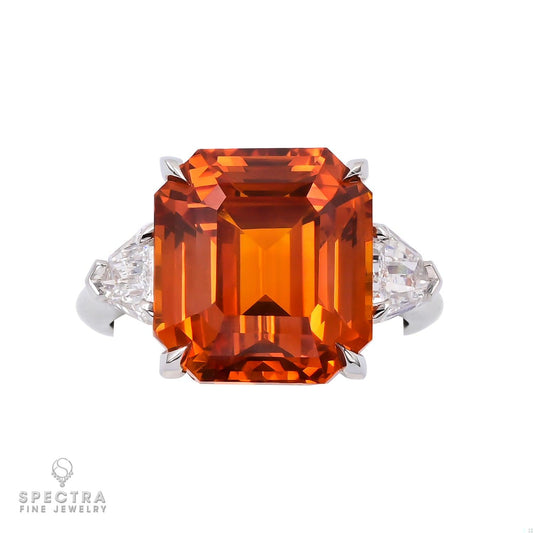 Spectra Fine Jewelry GIA Certified 13.06 Carat Orange Sapphire Diamond Ring