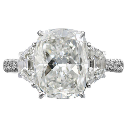 Spectra Fine Jewelry GIA Certified 4.55 Carat H Color Cushion Diamond Ring