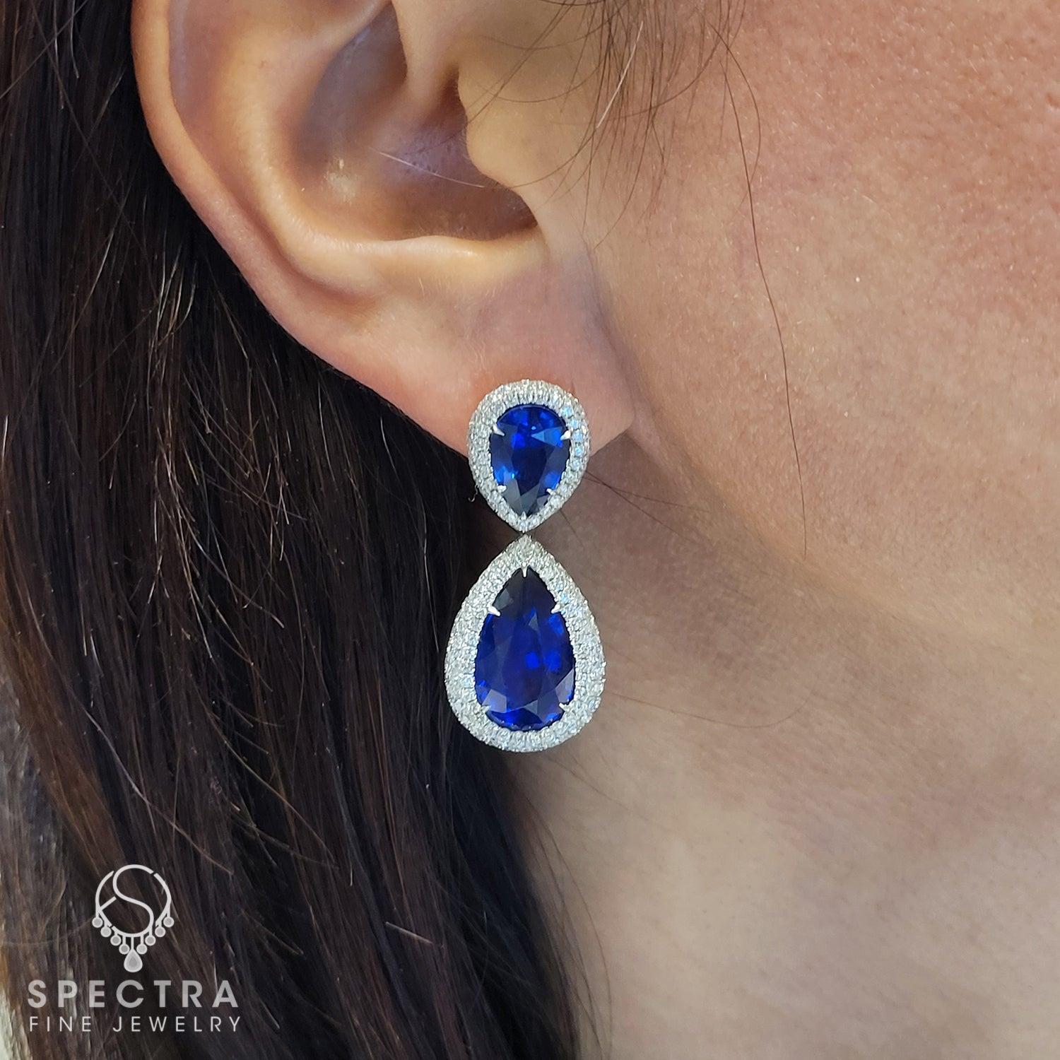 Spectra Fine Jewelry GRS Certified 28.52 Carat Sapphire Diamond Earrings