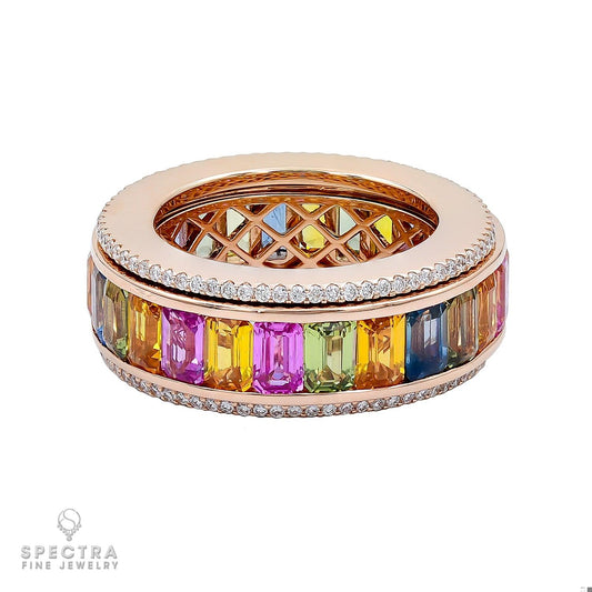 Spectra Fine Jewelry Multi-Color Sapphire Diamond 'Spinning' Ring