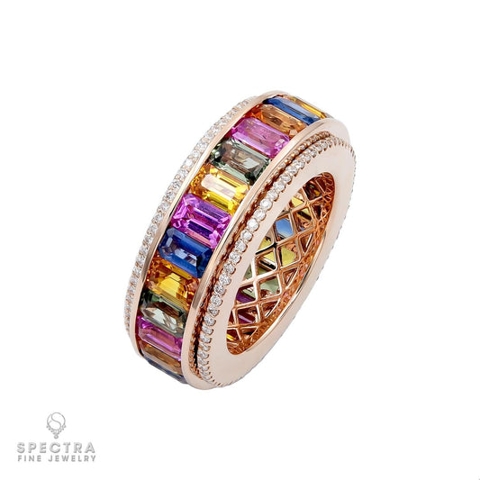 Spectra Fine Jewelry Multi-Color Sapphire Diamond 'Spinning' Ring