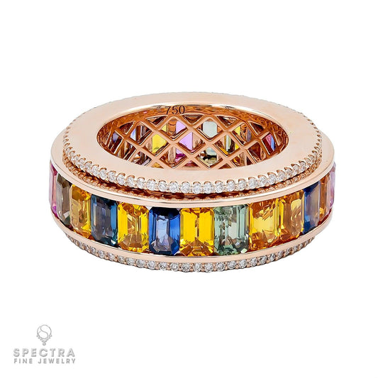 Spectra Fine Jewelry Multi-Color Sapphire Diamond 'Spinning' Ring