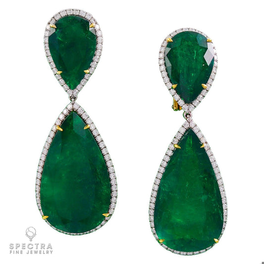 Spectra Fine Jewelry Pear Emerald Diamond Pave Halo Drop Earrings