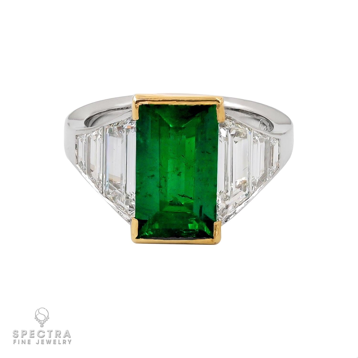 Spectra Fine Jewelry Platinum Colombian Emerald and Trapezoid Diamond Ring