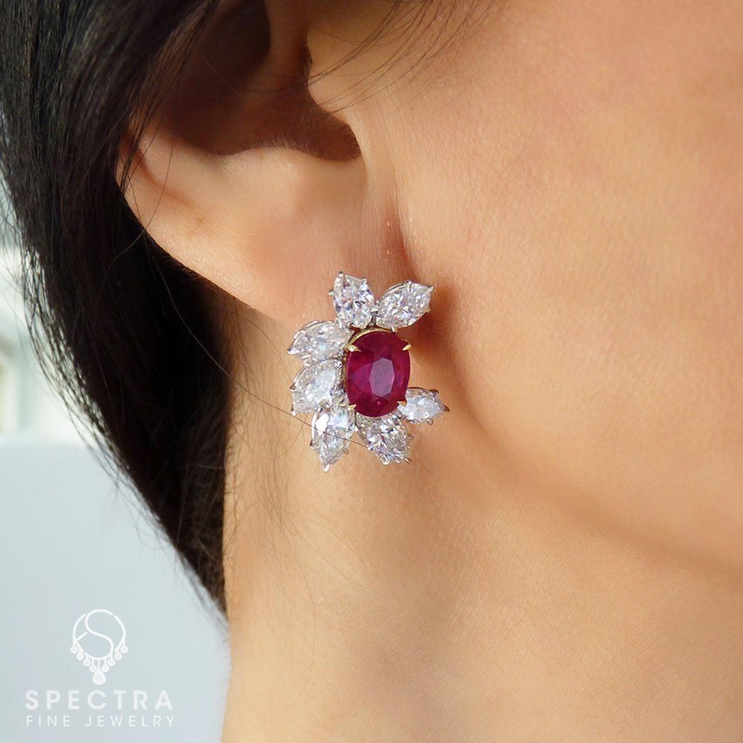 Spectra Fine Jewelry Ruby Diamond Cluster Earrings