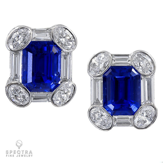14.40ct Ceylon Sapphire & Diamond Halo Earrings in Platinum by Spectra Fine Jewelry