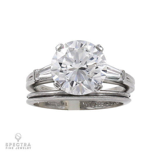 The Tiffany Three Stone Engagement Ring with Baguette Side Stones and Wedding Ba