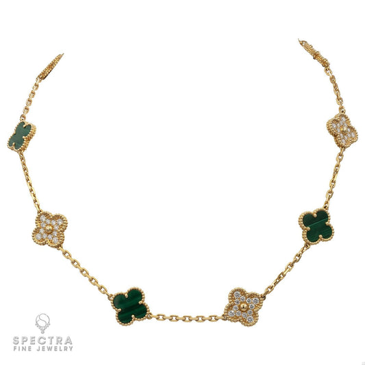 Van Cleef & Arpels Alhambra Malachite Diamond Necklace