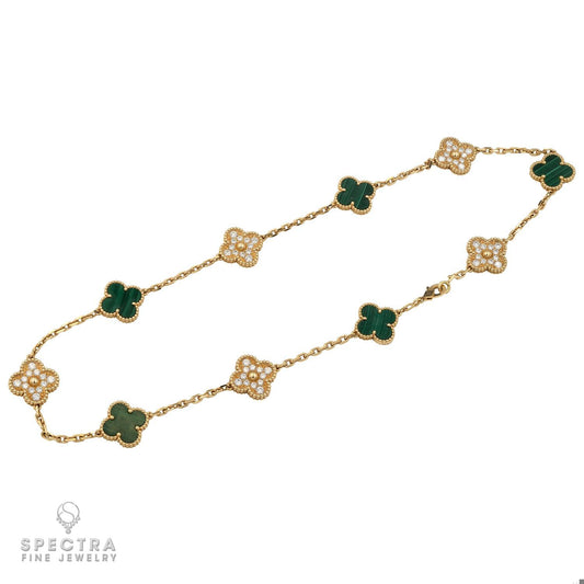 Van Cleef & Arpels Alhambra Malachite Diamond Necklace