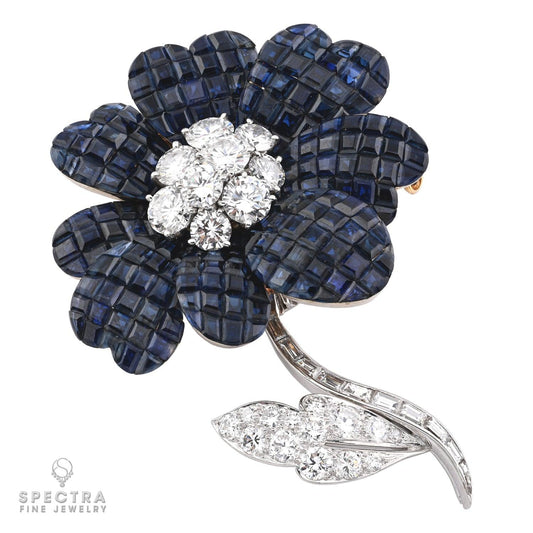 Van Cleef & Arpels Mystery-set Sapphire Diamond Flower Brooch