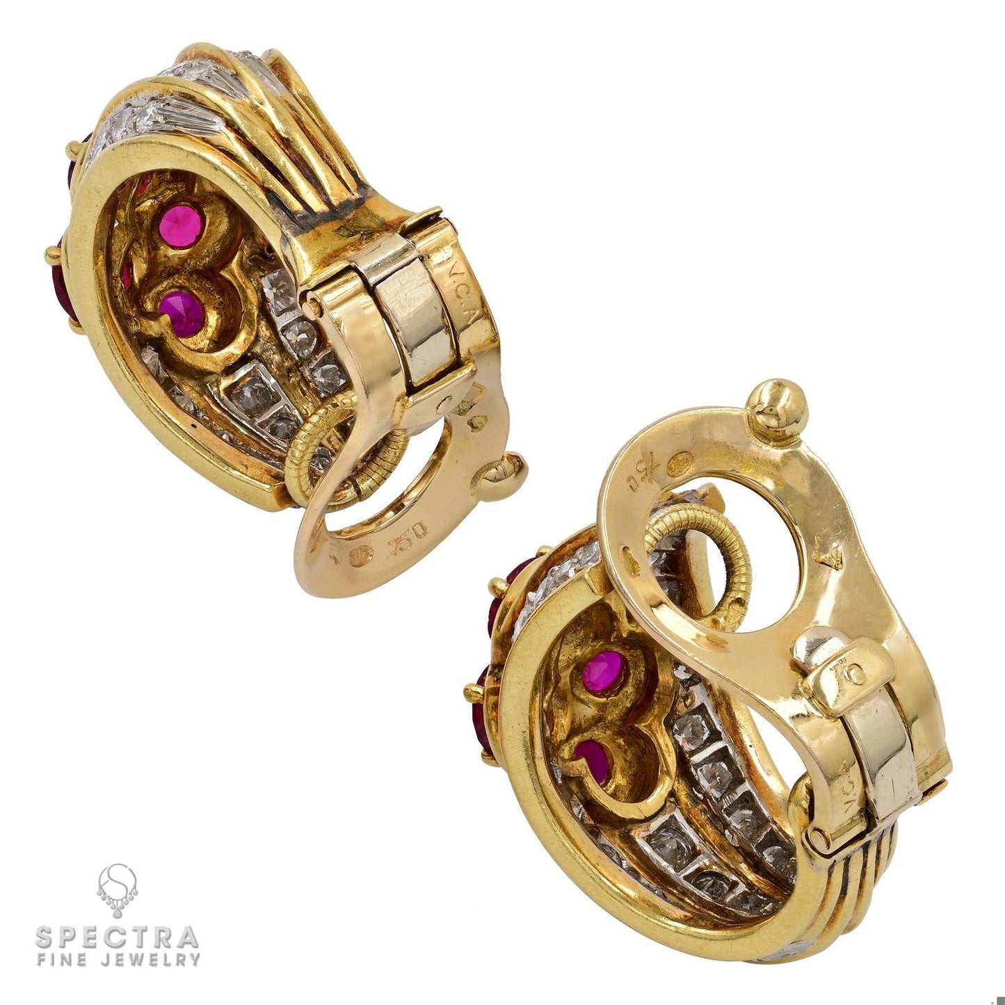 Van Cleef & Arpels Vintage Diamond Demi Hoop Button Earrings