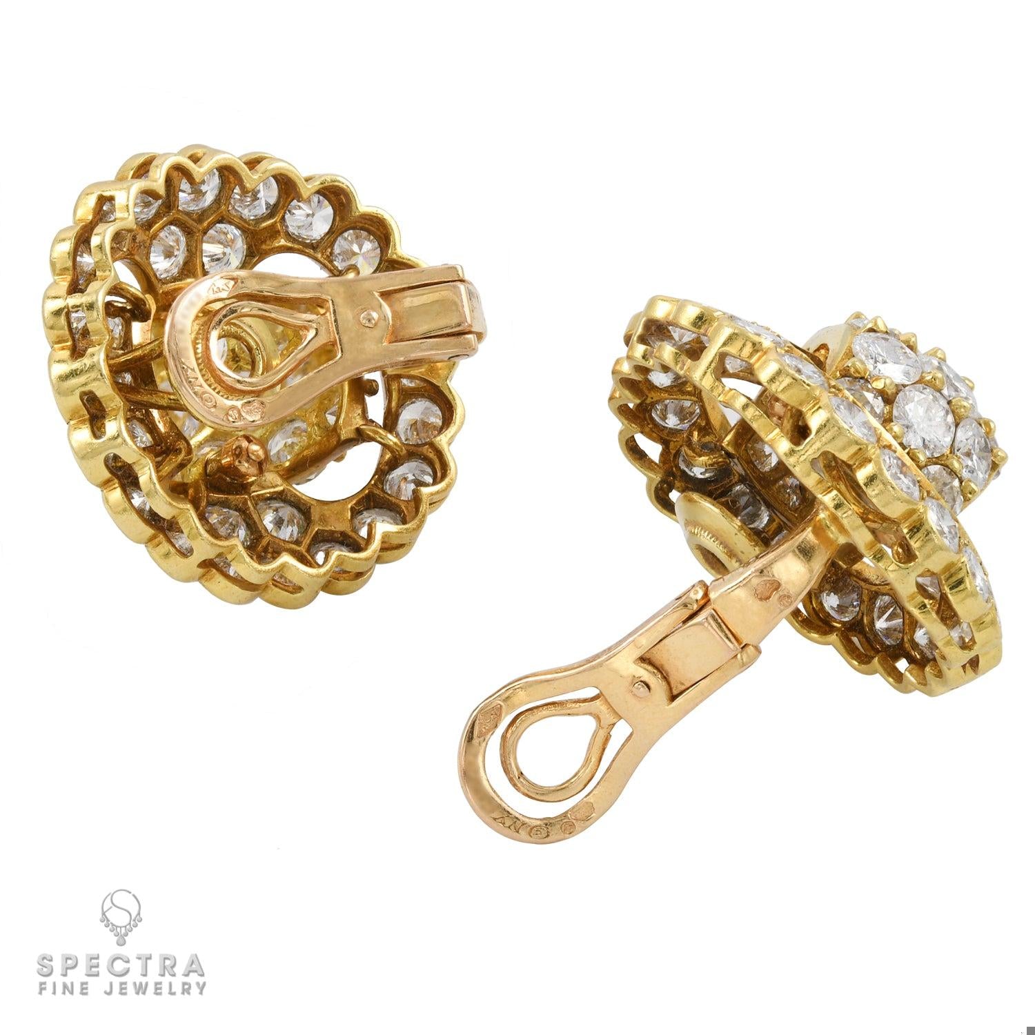 Van Cleef & Arpels Vintage Diamond Halo Button Clip Earrings