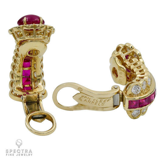 Van Cleef & Arpels Vintage Ruby Diamond Halo Earrings
