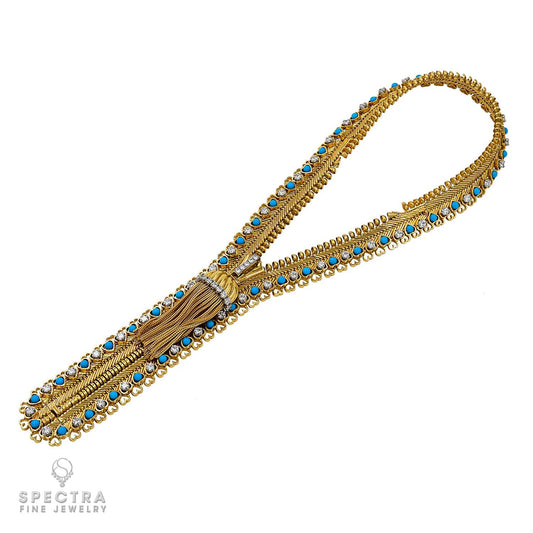 Van Cleef & Arpels Zip Diamond Turquoise Couture Convertible Bracelet Necklace