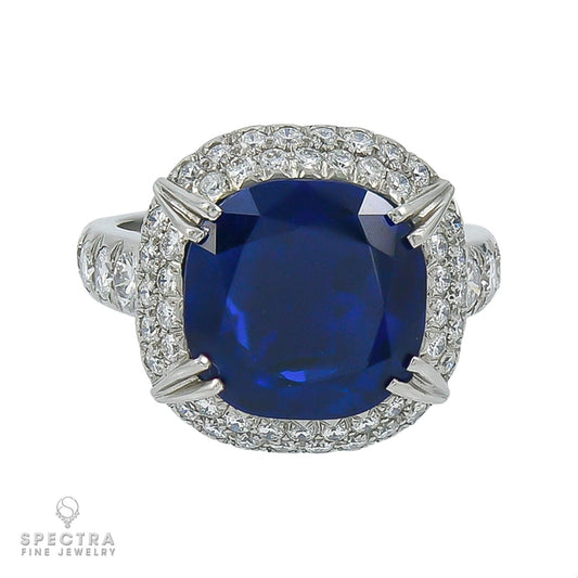 Vintage 9.57 ct Burmese Sapphire Diamond Halo Cocktail Ring