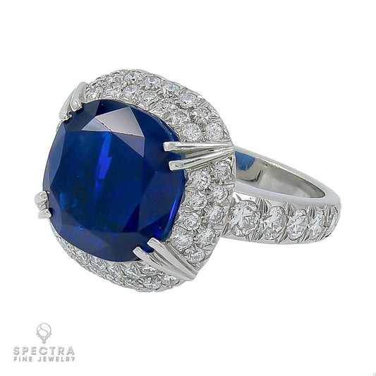 Vintage 9.57 ct Burmese Sapphire Diamond Halo Cocktail Ring