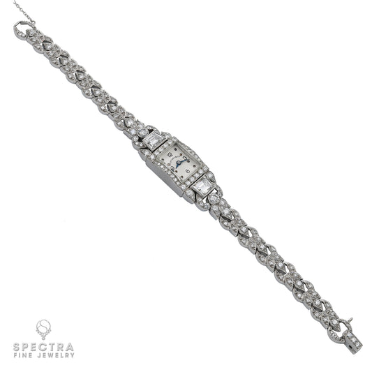 1950s Tiffany & Co. Platinum Watch with Trapezoid Diamonds and White Diamonds