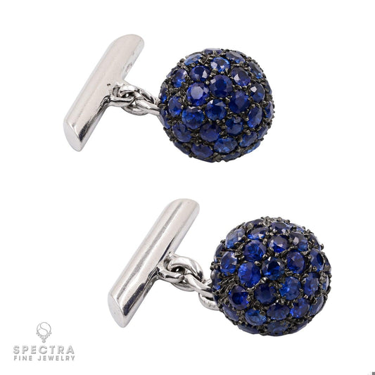 White Gold Sapphire Cufflinks with 7.0 ct Blue Sapphire | Contemporary Luxury Ac