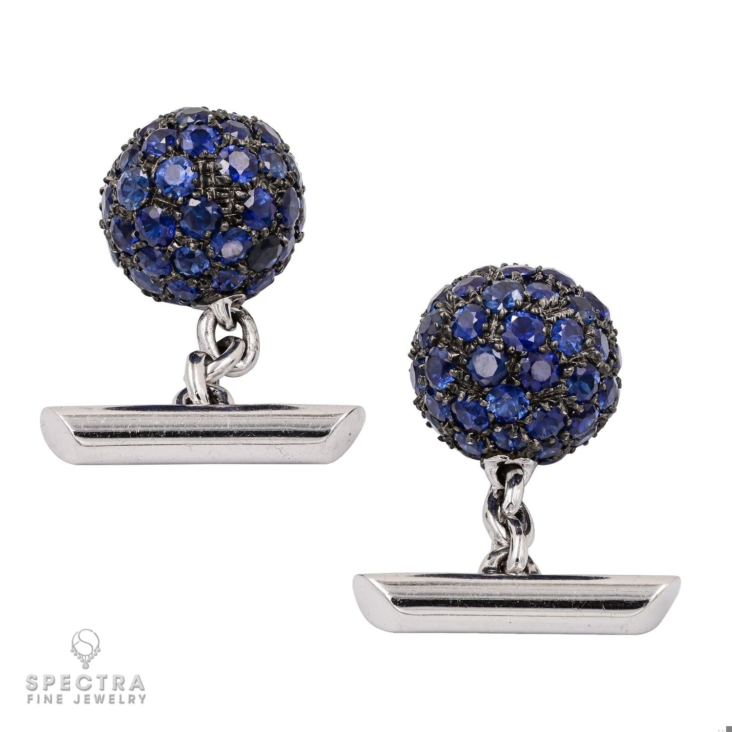 White Gold Sapphire Cufflinks with 7.0 ct Blue Sapphire | Contemporary Luxury Ac