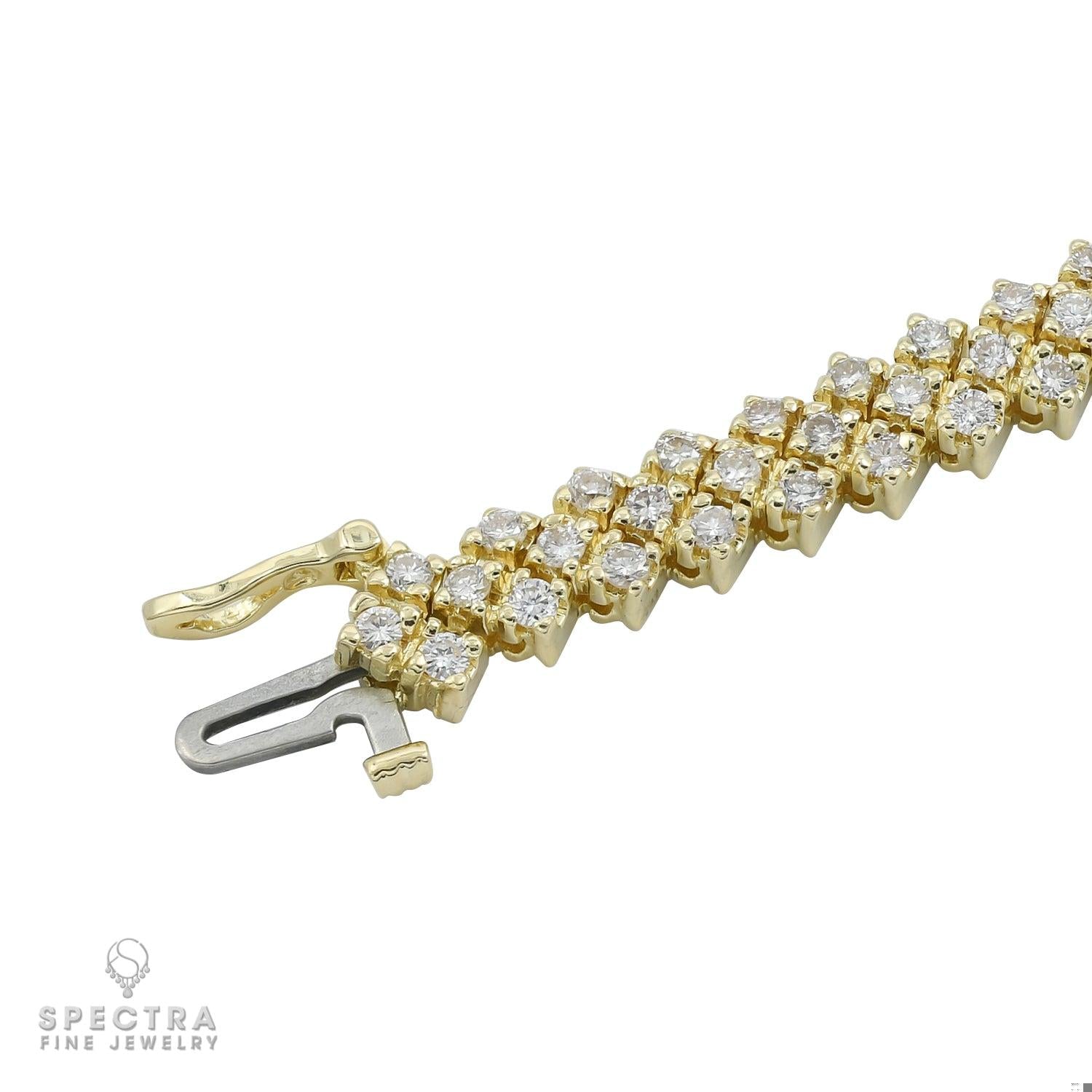 Yellow Gold Diamond Three-Row Tennis Bracelet 4.05ct