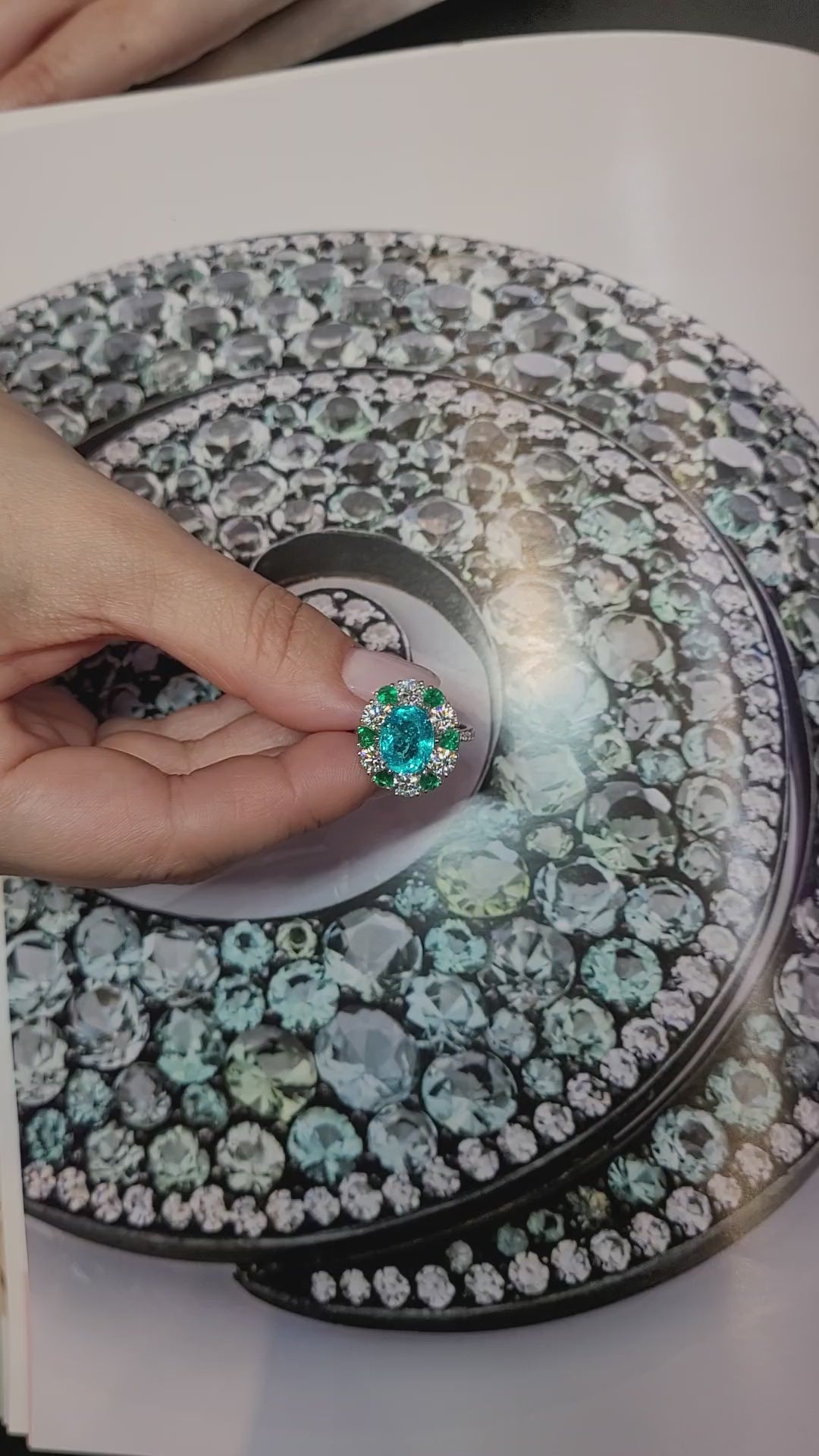 3.40 cts. Oval Paraiba Tourmaline Emerald Diamond Ring | Spectra Fine Jewelry