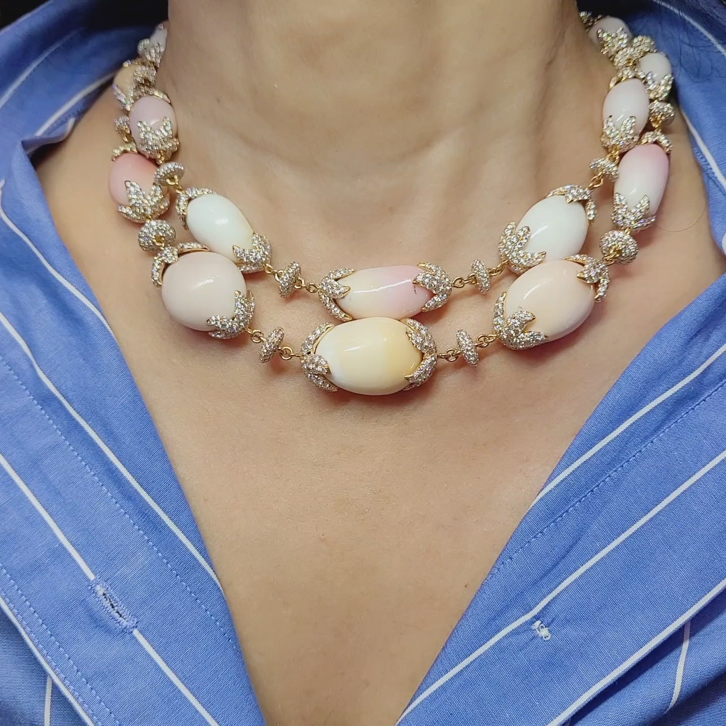 Conch Pearl and Diamond Double-Strand Necklace