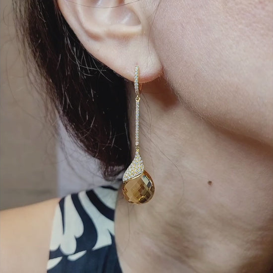 Contemporary Citrine Diamond Pavé Drop Earrings