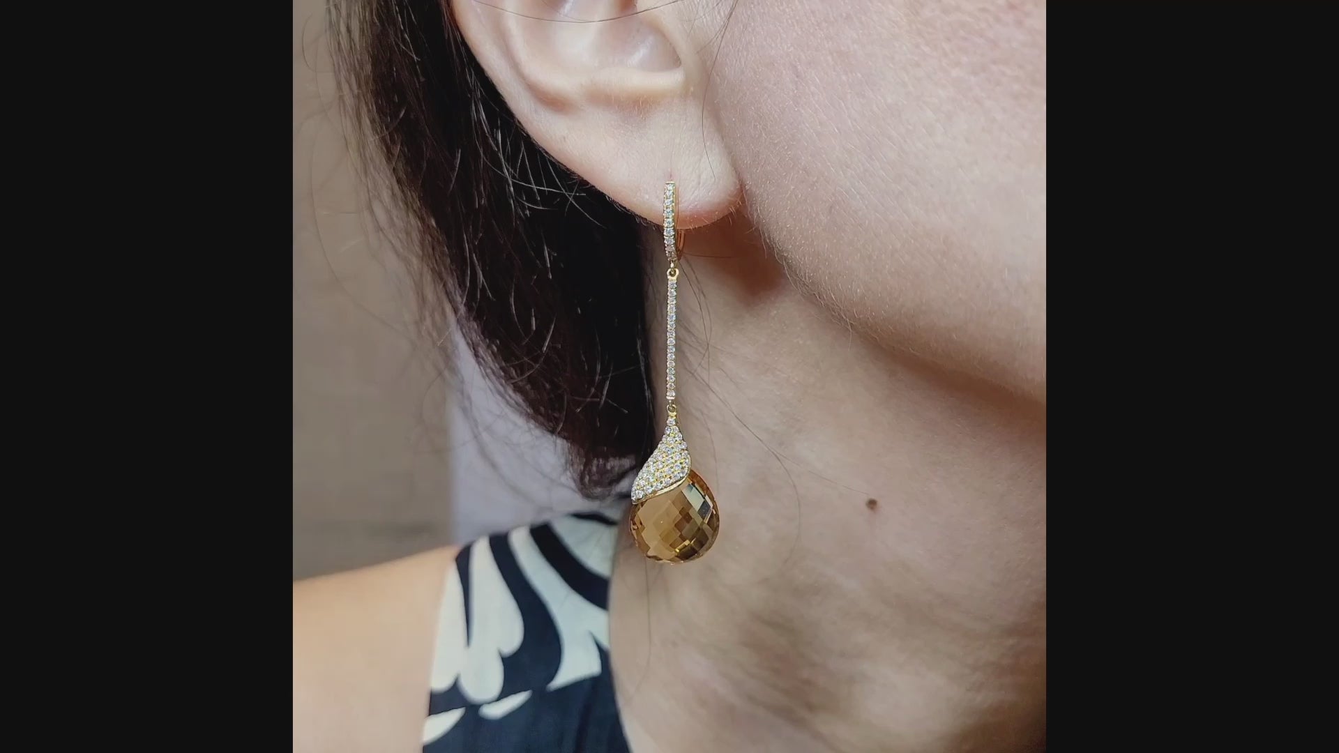 Contemporary Citrine Diamond Pavé Drop Earrings