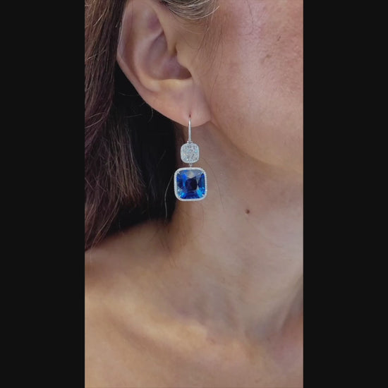 Spectra Fine Jewelry's Sparkling Sapphire Diamond Halo Earrings