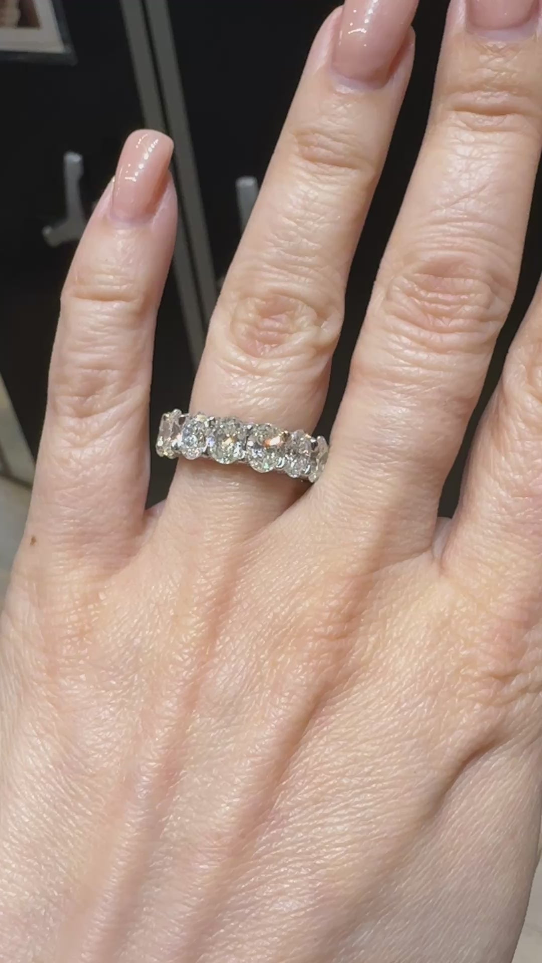 Oval Diamond Eternity Ring in Platinum, 7.70 Carats