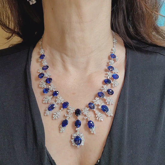 Spectra Fine Jewelry 112.50 cts. Sapphire Diamond Necklace & Earrings