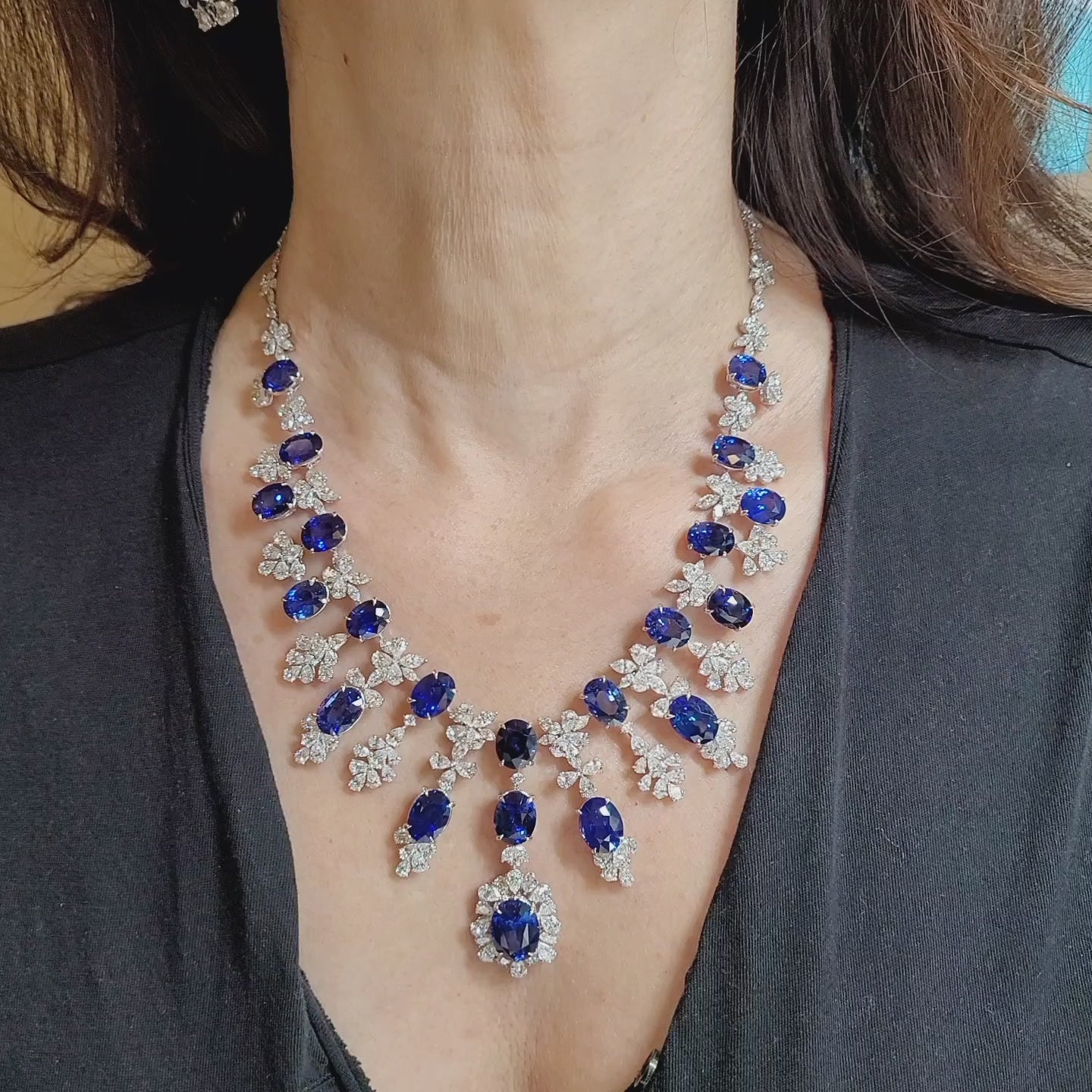 Spectra Fine Jewelry 112.50 cts. Sapphire Diamond Necklace & Earrings