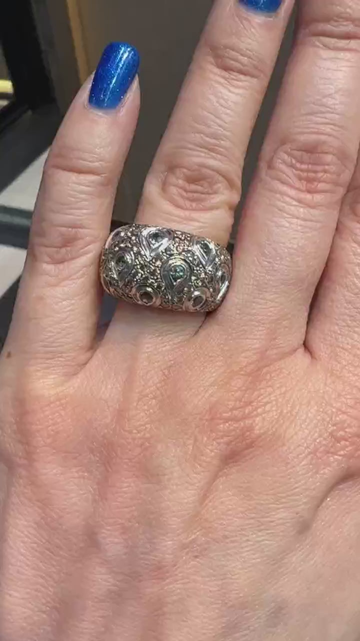 Contemporary Green Diamond Pave Cocktail Bombe Ring