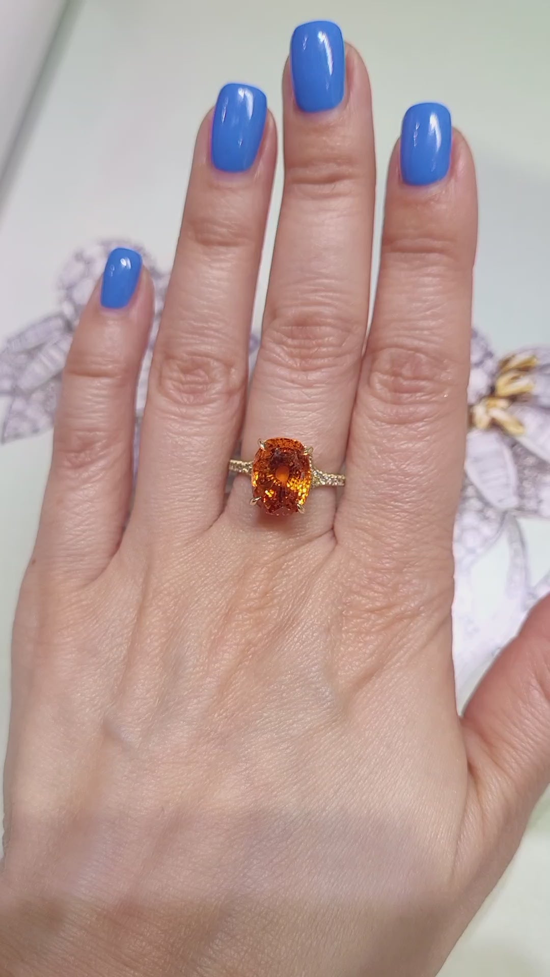 Spectra Fine Jewelry 7.88 Carat Orange Sapphire Diamond Cocktail Ring