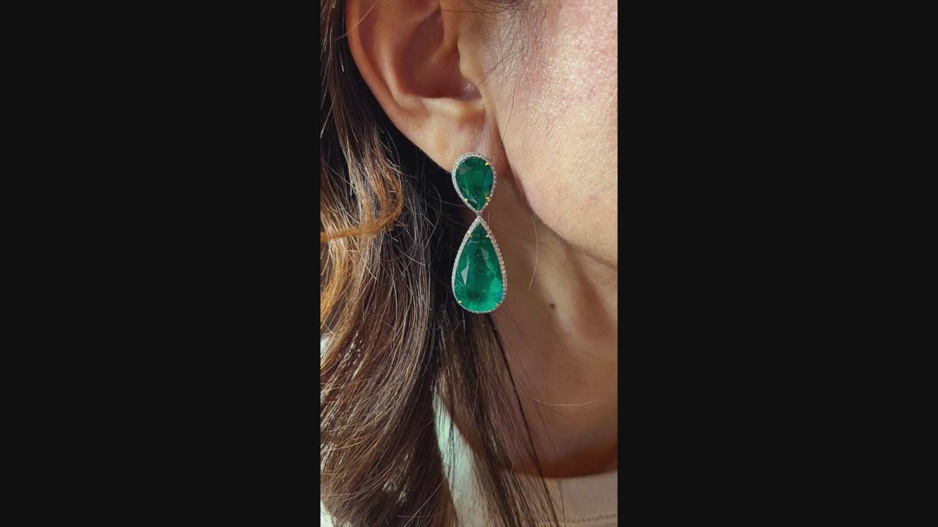 Spectra Fine Jewelry Pear Emerald Diamond Pave Halo Drop Earrings