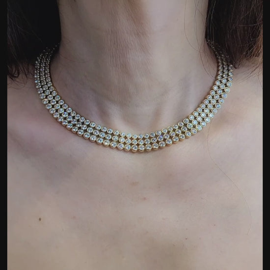 Harry Winston Three Row Diamond and 18kt Yellow Gold Choker