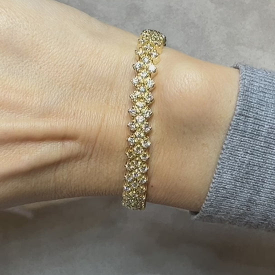 Yellow Gold Diamond Three-Row Tennis Bracelet 4.05ct