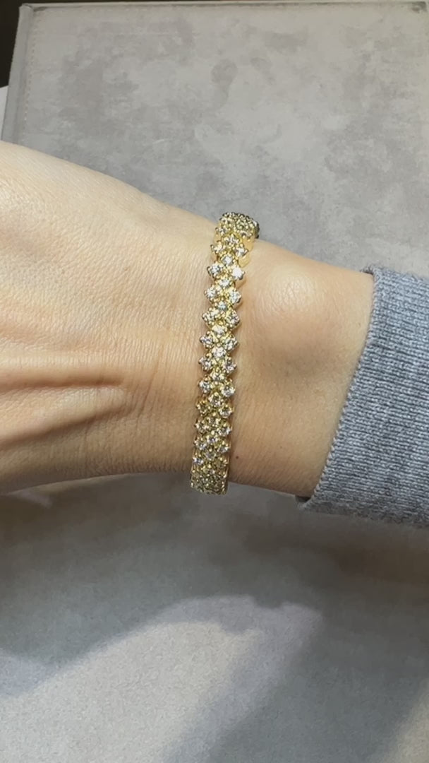 Yellow Gold Diamond Three-Row Tennis Bracelet 4.05ct