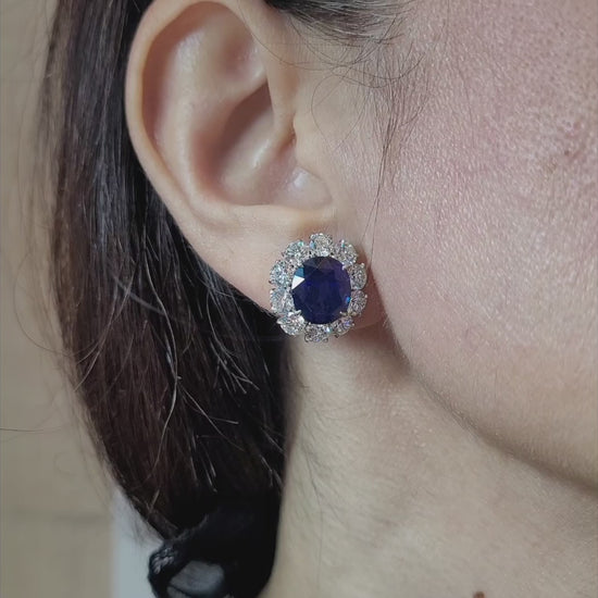 Spectra Fine Jewelry Classic Sapphire Diamond Halo Button Earrings