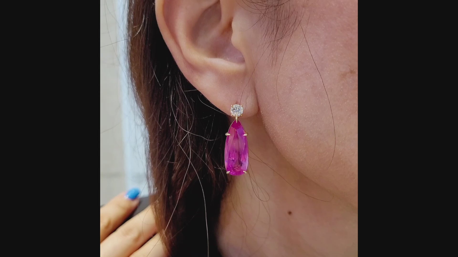 Spectra Fine Jewelry Burmese Blue Pink Sapphire Diamond Drop Earrings