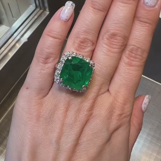 Spectra Fine Jewelry 14.25ct Emerald Diamond Halo Cocktail Engagement Ring