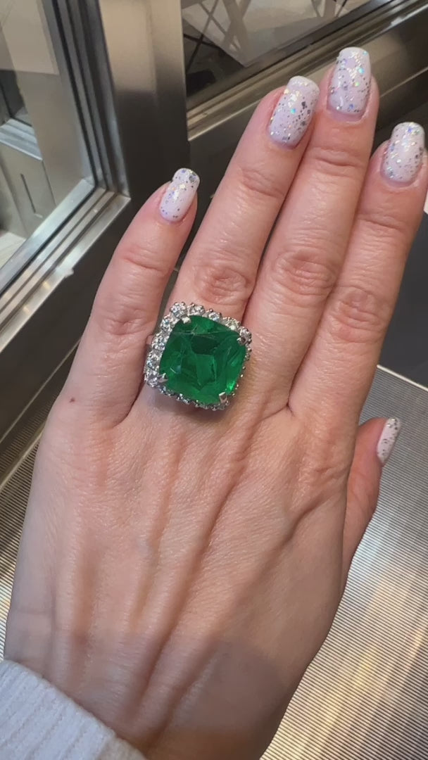 Spectra Fine Jewelry 14.25ct Emerald Diamond Halo Cocktail Engagement Ring