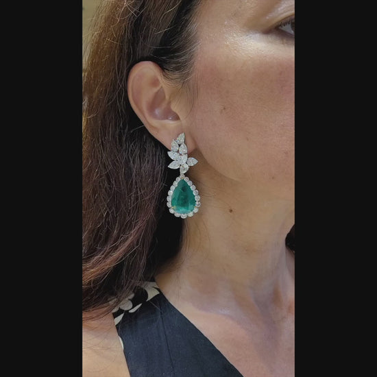 Spectra Fine Jewelry Emerald Cluster Diamond Halo Convertible Drop Earrings