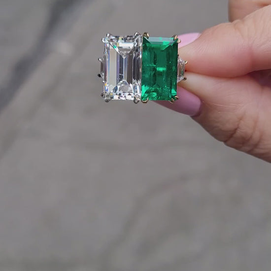 Spectra Fine Jewelry 4.89ct. Emerald and  7.79ct.Diamond Twin Ring